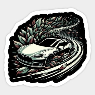 Tesla leaving trail of leaves Sticker